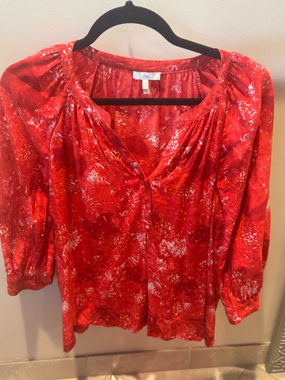 Joie Red Printed V-Neck Blouse